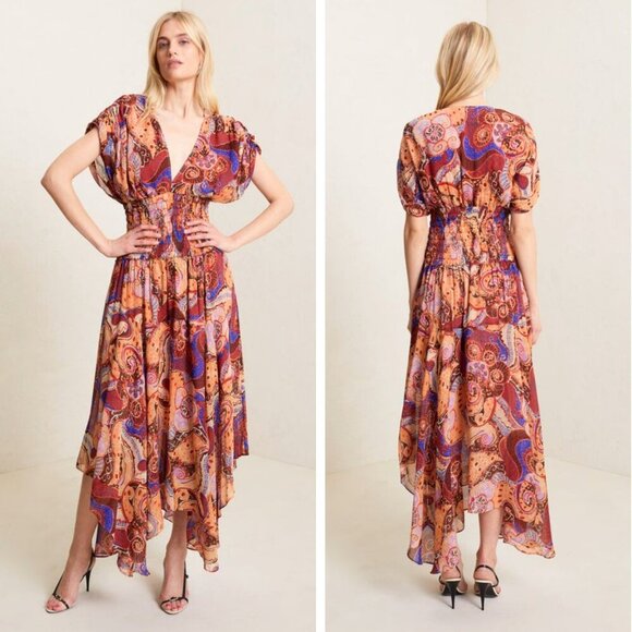 NEW A.L.C. Lucia Maxi Dress Terracotta Paisley Silk Bohemian Wedding Resort - Picture 1 of 10